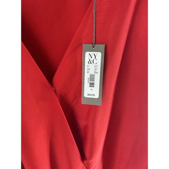 Eva Mendes by New York & Co V-Neck‎ Woman's Vibrant Red Draped Bodysuit Size 1X - Picture 7 of 9